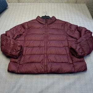 Eddie Bauer 650 Down Puffer Jacket Womens 2XL Full Zip Quilted Burgundy